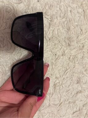 Quay Australia Black Shield Sunglasses with Dark Lenses
